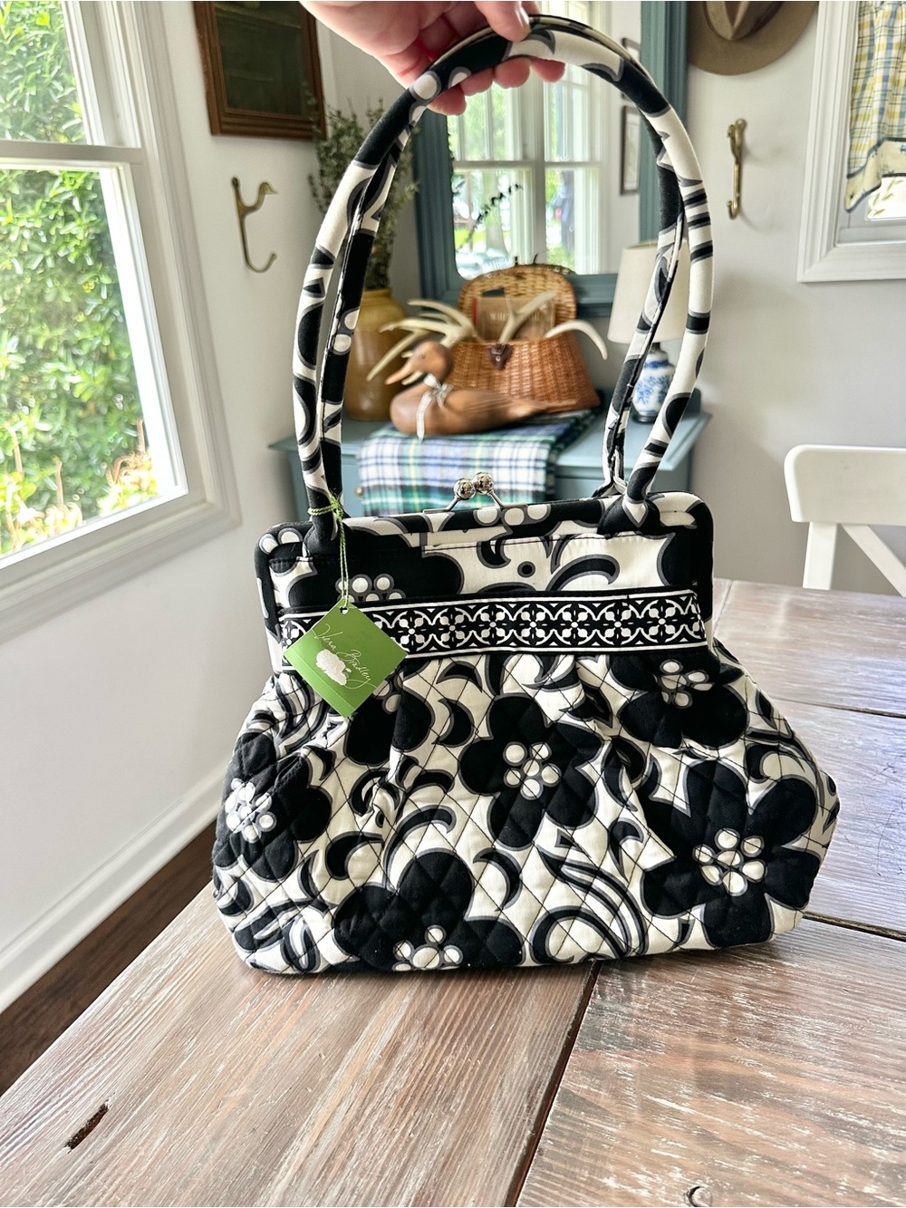 NWT Vera Bradley retired Night and Day Black & White floral quilted Shoulder Bag